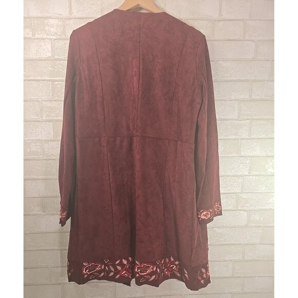 Curations Burgandy Bohemian Floral Faux Suede Lightweight Topper Jacket Size S - Picture 10 of 12
